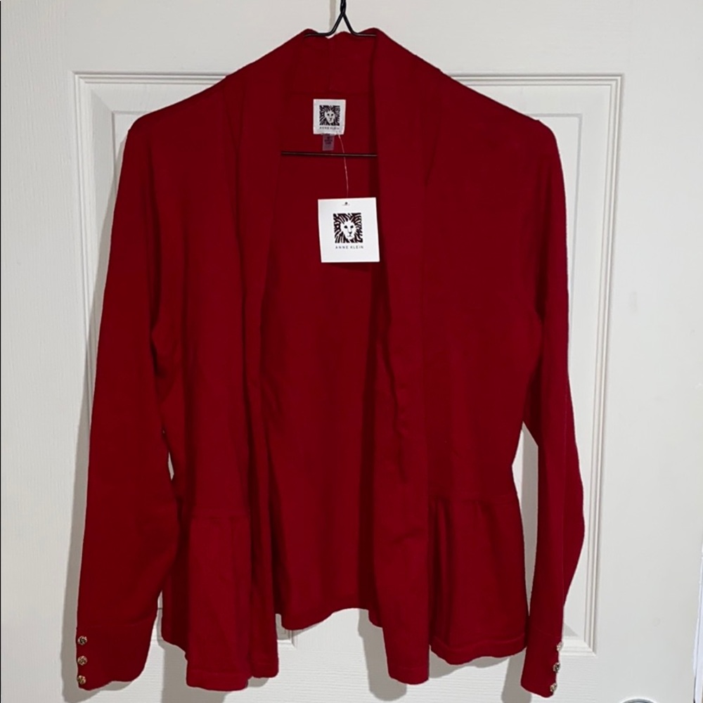 Anne Klein Ruffle Waist Red Cardigan NWT